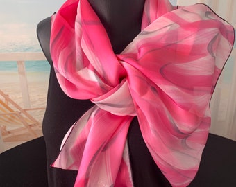 Silk Scarf - Satin stripes muslin - 100% natural silk - Hand painted - 30x140cm - Shades of pink