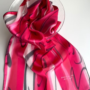 Silk Stole - Shades of Pink - Muslin satin strips - 100% natural silk - Hand painted - 40x150cm