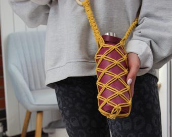 Macrame Water Bottle Holder: Boho Festival Shoulder Bag Carrier