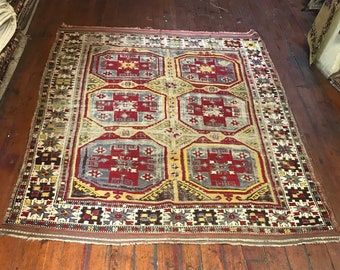 Anatolisch tapijt, Turks tapijt, kleurrijk tapijt, handgemaakt Turks tapijt, vintage tapijt, gotisch tapijt 7,1x5,6 voet (217x171cm) / Anatolisch tapijt Kazak