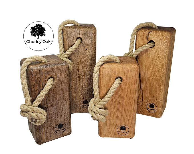 Tall Heavy Oak Door Stopper Rustic Extra Large, Solid Oak Country