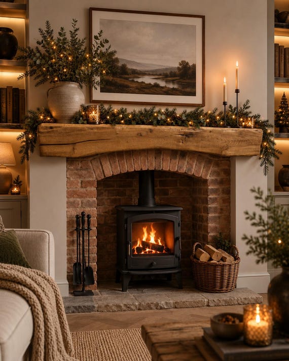 Rustic Arched Oak Mantel Beam: 5 Colours