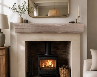 Whitewashed Rustic Solid Oak Fireplace Mantel Beam | Limed Oak