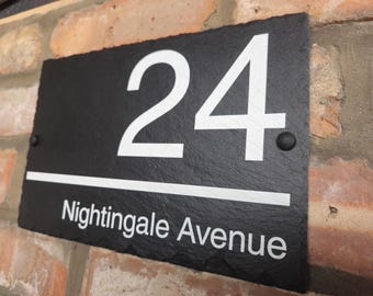 Large Modern Slate House Name and Number Sign Plaque, 30x20cm | Chorley Oak