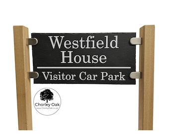 Oak & Slate House Name Driveway Garden Sign on Posts | Chorley Oak