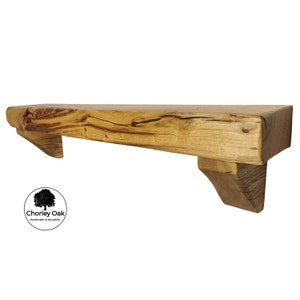 Chunky Oak Rustic Mantel Shelf with Corbels | Solid Oak Floating Statement Shelf with Hidden Fixings |  Chorley Oak