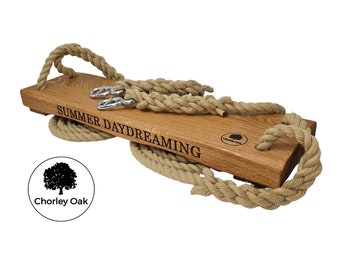 Personalised Oak Rope Tree Swing | Rustic Adult Outdoor Porch Swing | Wooden Garden Swing Replacement Seat | Chorley Oak