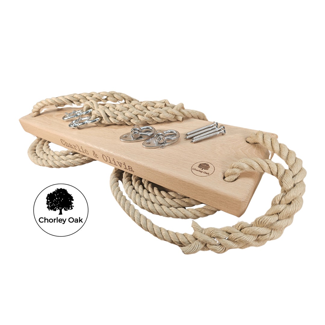 Large Natural Oak Indoor Rope Swing, 70cm With Optional Engraving ...
