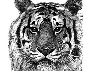 Dibujo de tigre dibujado a mano Stippling Digital Art Print Descargable, Pen Ink Drawing, Tiger Art Prints Wall Art, Inspirational Animal Art