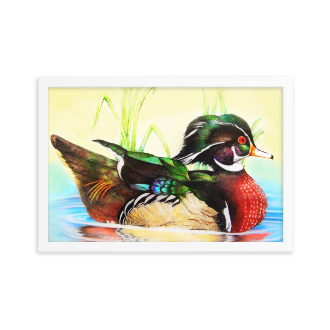 Buy Duck Print, Wood Duck Framed Wall Art, Original Handdrawn Duck