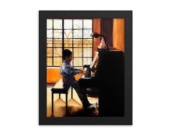 Piano dibujo escritura de arte de pared, pintura acrílica de piano, pintura dibujada a mano de colores enmarcado, músico tocando el piano original arte de la pared