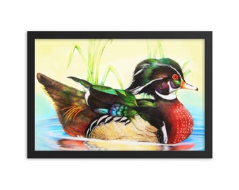 Duck Print, Wood Duck Framed Wall Art, Original Hand-Drawn Duck Print, Duck Decoration for Home, Duck Art Print, Colorful Bird Prints Framed