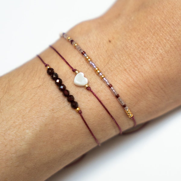 Bracelet ma petite étoile ou mon joli coeur minimaliste - perle naturelle de coquillage nacre