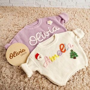 Personalised Hand Embroidered Name Baby Sweater, Custom Name Sweater, Baby Sweater With Name, Birthday Gift For Girls Boys, Baby Shower Gift