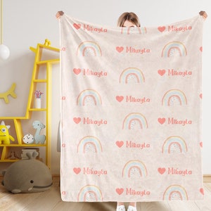 Coperta per neonati rosa arcobaleno, coperta con nome personalizzato per neonati/bambini/giovani/adulti/animali domestici, coperta morbida in tessuto minky per neonati personalizzata, regalo personalizzato