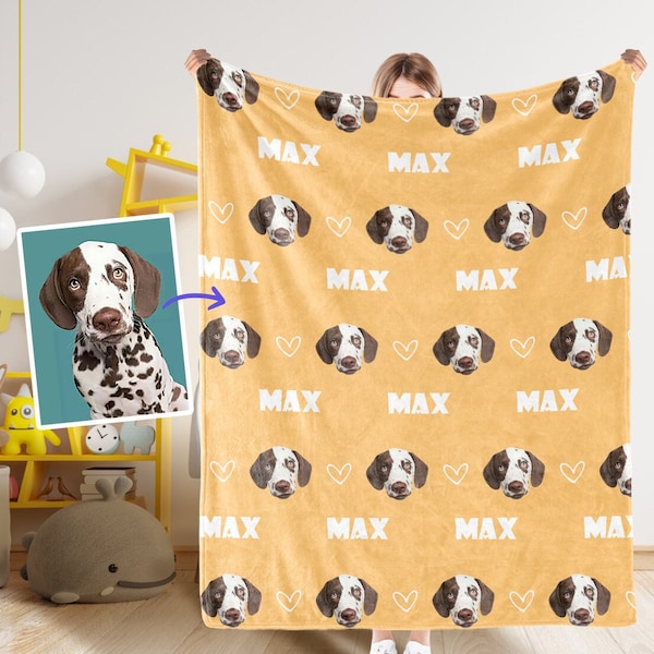 Personalized Pet Blanket, Pet Photo Blanket with Name, Pet Face Blanket, Custom Pet Blanket, Blankets for Dog and Cats, Pet Lover Gifts