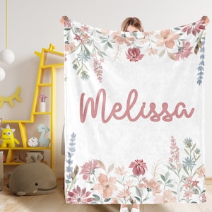 Color Flowers Baby Blanket,Personalized Name Blanket For Baby/Kids/Youth/Adult/Pet, Custom Baby Minky Fabric Soft Blanket, Personalized Gift