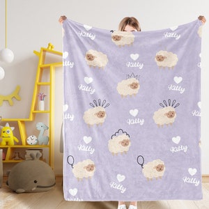 Lamb Cute Baby Blanket,Personalized Name Baby Blanket,Custom Blanket for Baby,Newborn Swaddle,Minky Fabric Soft Blanket,Newborn Toddler Gift