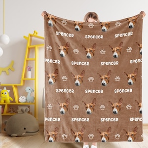 Custom Pet Blanket,Pet Photo Blanket with Name,Pet Head Face Blanket,Personalized Pet Blanket, Blankets for Dog and Cats, Memorial Blanket