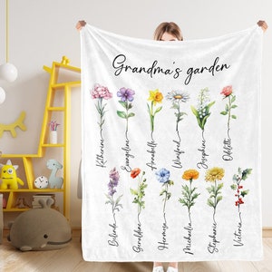 Couverture d'anniversaire personnalisée avec fleurs, couverture de jardin personnalisée pour maman, fleur d'anniversaire avec nom, cadeau pour maman d'une fille ou d'un fils, souvenir spécial image 1