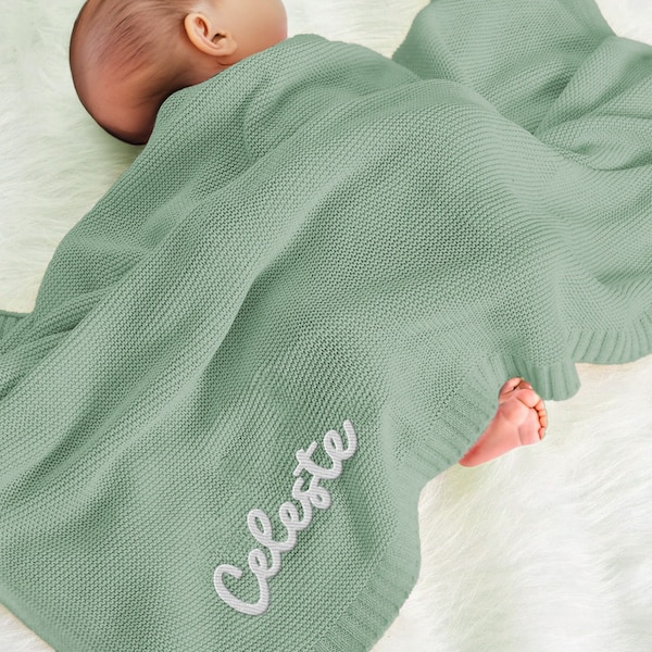 Personalized Embroidered Baby name Blanket, Cotton knit baby blanket, Custom Kids Blanket,Stroller Blanket, Nursery Blanket,Baby Shower Gift