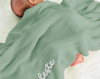 Couverture personnalisée avec prénom brodé pour bébé, couverture pour bébé en tricot de coton, couverture personnalisée pour enfants, couverture pour poussette, couverture pour chambre de bébé, cadeau de baby shower