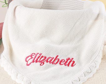 Baby Girl Blanket with Name, Personalized Knit Blanket, Embroidered Baby Name Blanket, Cotton Blanket, Baby Boy Blanket, Baby Shower Gift