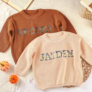 Maglione con nome ricamato per Halloween, maglione personalizzato per neonati, maglione per bambini con nome, vestito autunnale personalizzato per bambini, regalo di Halloween per neonati