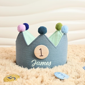 Corona di compleanno personalizzata ricamata a mano, cappello per la festa del primo compleanno del bambino, corona di compleanno con nome, corona personalizzata per bambini piccoli per torta smash
