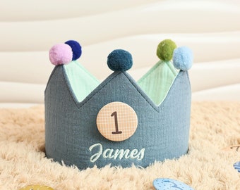 Custom Hand Embroidered Birthday Crown, Baby First Birthday Party Hat, Birthday Crown with Name, Personalised Toddler Crown Cake Smash Crown