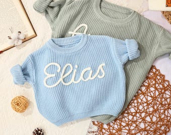 Hand Embroidery Sweaters, Personalized Baby Name Sweater, Custom Toddler Sweaters, Birthday Gift for Baby, Baby Shower Gift, Baby Boy Gift