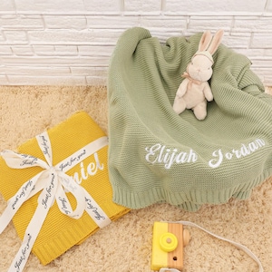 Personalized Baby Blanket, Custom Baby Name Blanket, Soft Cotton Knit Blanket, Baby Shower Gift, Newborn Blanket, Keepsake Gift for Baby