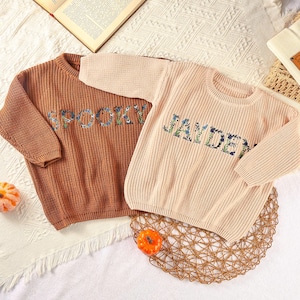 Maglione di Halloween personalizzato per neonati con nome, maglione personalizzato per neonati, maglione per bambini con nome, vestito autunnale personalizzato per bambini, regalo di Halloween per neonati