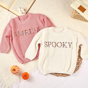 Maglione per neonato con nome ricamato &quot;Happy Halloween&quot;, maglione personalizzato con nome per neonato, maglione per neonata con nome, regalo personalizzato per neonato.