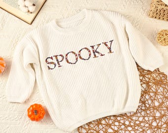 Gepersonaliseerde geborduurde enge Halloween-babysweater: aangepaste naam