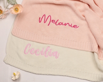 Couverture personnalisée avec prénom pour bébé, couverture personnalisée en tricot de coton pour enfants, couverture à monogramme pour poussette, cadeau de broderie pour baby shower