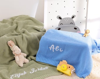 Coperta per bambini in maglia personalizzata con nome, regalo ricamato per baby shower, coperta per passeggino, regalo per neonato con monogramma, morbida maglia di cotone