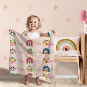 Rainbow Personalized Name Blanket, Custom Blanket For Baby/Kids/Youth/Adult/Pet, Custom Baby Minky Fabric Soft Blanket, Personalized Gift