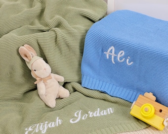 Personalized Embroidered Baby Receiving Blanket, Knit Baby Blanket with Name, Custom Name Infant Blanket, Coming Home Outfit, Baby Swaddle