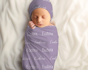 Personalized Newborn Swaddle Blanket,Name Blanket,Hospital Swaddle,Custom Newborn Baby Receiving Gift,Milky Fabric Swaddle Gown Knot Hat Bow