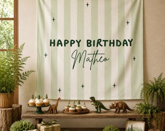 Personalized Birthday Banner, Custom Name Tapestry, First Birthday Fabric Sign, Boho Backdrop, Neutral Party Banner, Birthday Wall Hanging