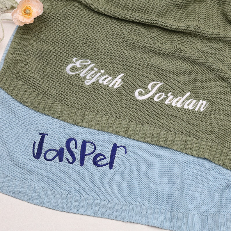 Personalized Embroidered Baby name Blanket, Cotton knit baby blanket, Custom Kids Blanket,Stroller Blanket, Nursery Blanket,Baby Shower Gift Bild 5