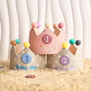 Corona di compleanno personalizzata con nome, corona di compleanno ricamata a mano, cappello per la festa del primo compleanno del bambino, corona personalizzata per bambini piccoli, ricordo di compleanno