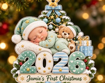 Personalized Baby's First Christmas Ornament 2026, Custom Name Acrylic Christmas Ornament, 2D Flat Baby Keepsake Gift