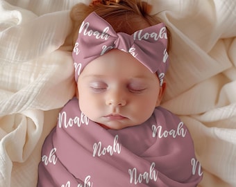 Personalized Baby Swaddle Blanket, Custom Name Swaddle Set For Girl or Boy, Newborn Swaddle, Hospital Coming Home Outfit, Name Announcement