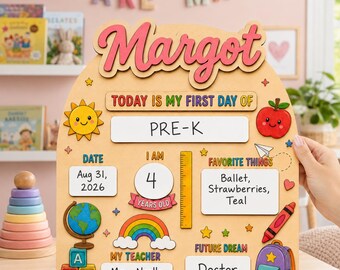 First Day of School Sign, Changeable Back to School Sign, Personalized Dry Erase 1st Day of School Sign,  Custom Woonden School Photo Prop