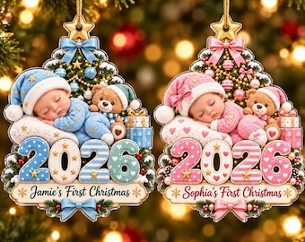 Personalized Baby's First Christmas Ornament, Custom Name Acrylic Keepsake, Nursary Decor, Newborn Christmas Gift, New Parents Gift