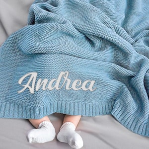 Personalized Embroidered Baby name Blanket, Cotton knit baby blanket, Custom Kids Blanket,Stroller Blanket, Nursery Blanket,Baby Shower Gift Bild 1