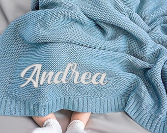 Coperta con nome bambino ricamato personalizzata, coperta per bambini in maglia di cotone, coperta per bambini personalizzata, coperta per passeggino, coperta per l'asilo nido, regalo per la doccia per bambini