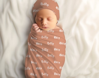 Personalized Newborn Swaddle Blanket,Name Blanket,Hospital Swaddle,Custom Newborn Baby Receiving Gift,Milky Fabric Swaddle Gown Knot Hat Bow